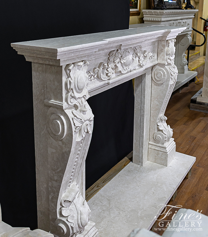 Marble Fireplaces  - Luxurious Italian Style Mantel In Botticino Fiorito Marble - MFP-2135